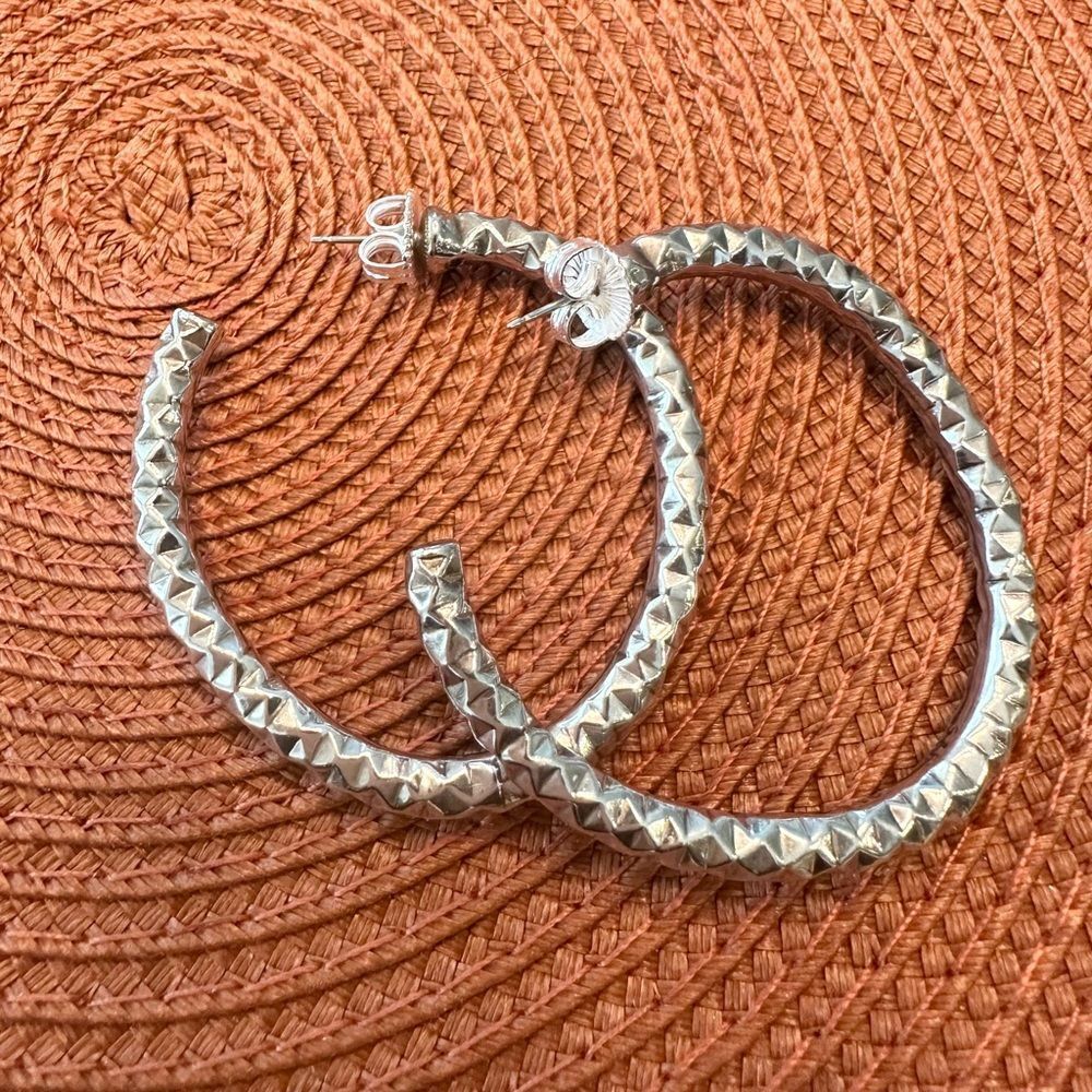 Simon Sebbag Sterling Silver Diamond Cut Hoop Earrings